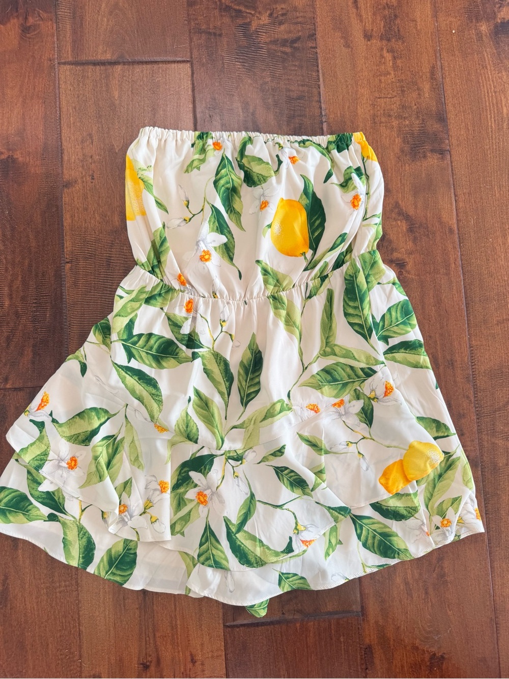 Express Strapless Romper with Yellow Lemon & Green Leaf Print